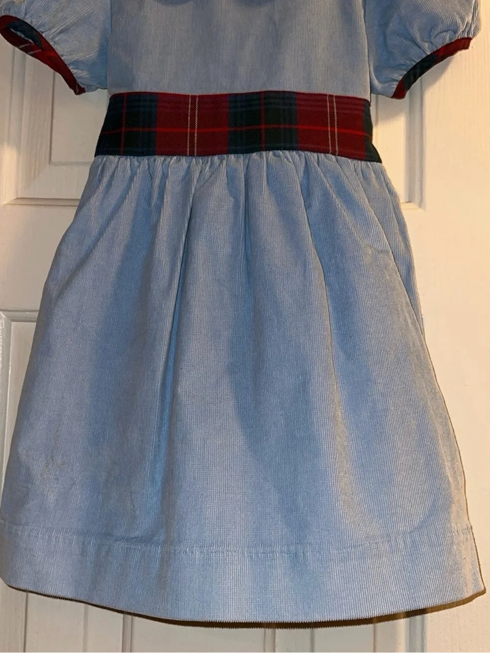 The Beaufort Bonnet Company Light Blue Corduroy Christmas Dress